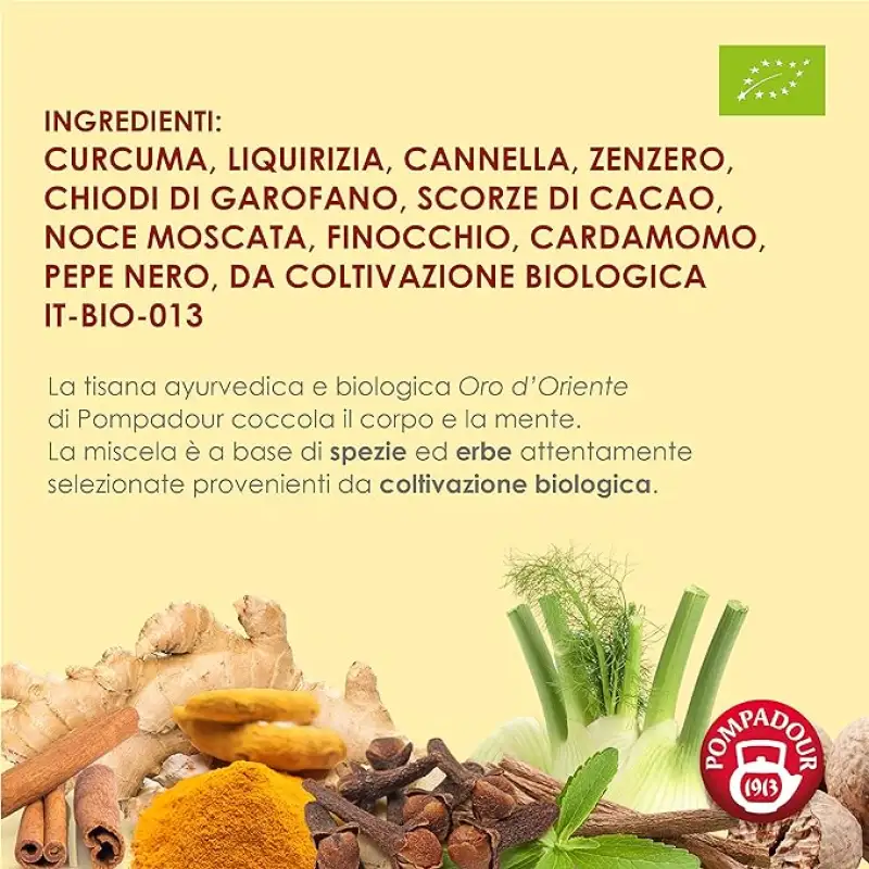 Namaste Pompadour Ceai Organic Ayurvedic din Ierburi Oro D'Oriente 15 x 2 g Bax 6 buc.